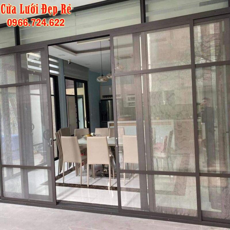 Cửa Lưới Chống Muỗi Dạng Lùa 2 Cánh Đối Đầu Màu Ghi