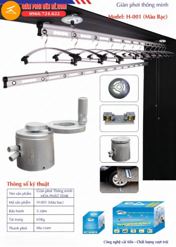 Giàn Phơi Thông Minh Hòa Phát H001 Màu Bạc
