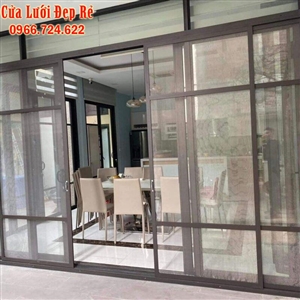 Cửa Lưới Chống Muỗi Dạng Lùa 2 Cánh Đối Đầu Màu Ghi